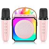 Anykuu Karaoke Maschine Kinder mit 2 Mikrofonen Mini Karaoke Maschine Kinder mit 5 Stimmeneffekten & LED-Lichtern Tragbare Karaoke Box für Kinder Geschenke für Mädchen & Jungen 3-12 Jahre