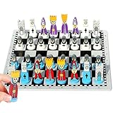 Tragbares Cartoon-Schachbrett – Kompaktes Familien-Reiseschach-Set mit leichten Figuren, interaktives Tisch-Strategiespiel, reisefreundliches Brettspiel | Partyunterhaltung, Lernspielzeug,