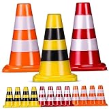 POPETPOP 15 Stück Teiliges Mini Verkehrsleitkegel in Rot Gelb und Orange Realistische Verkehrszeichen für Sicher Langlebig Fördert Farberkennung und Kognitive Entwicklung Vielseitig