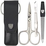 DREI SCHWERTER - 3-tlg. Nagelpflegeset 'Venezia' | Hochwertiges Maniküre Pediküre Nageletui, Farbe schwarz - Kunstleder - MADE IN GERMANY | Inhalt: Nagelschere, Pinzette, Saphirnagelfeile