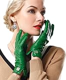 NappaNovum Klassische Damen-Handschuhe aus Nappaleder, geschmeidig, mehrfarbig, warm, für den Winter Gr. Small, Grün ohne Touchscreen