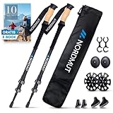 NORDMUT® Wanderstöcke Teleskop Alu | Nordic Walking Stöcke Damen und Herren | Ultraleichte Trekkingstöcke [mit Gummipuffer Set] verstellbar mit Echt Kork Griff