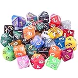 SIQUK 35 Stück Polyedrisch Würfel Set mit Schwarz Beutel, 10 Seitige Würfel Bunt Würfel Spiel Würfel für DND MPG MTG Dungeons und Dragons(Zufällige Farbe)