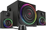 Speedlink GRAVITY CARBON RGB PC Lautsprecher 2.1 Soundsystem Bluetooth - mit Subwoofer aus Holz, Aktiv Lautsprechersystem 120 Watt, 3,5mm Klinke, AUX, Tischfernbedienung, schwarz