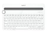 Logitech K480 Kabellose Multi-Device Tastatur für Windows, macOS, iPadOS, Android oder Chrome OS, Bluetooth, Kompakt, PC, Mac, Laptop, Smartphone, Tablet, Deutsches QWERTZ-Layout - Weiß