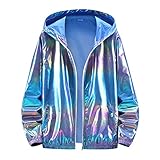 Generisch Metallische Jacke Metallisch Glänzend Bomberjacke für Herren Wasserdichte Regenjacke Leicht mit Kapuzen Outdoor Windbreaker Hiphop Langarm Bomberjacke Fliegenjacke Bikerjacke Outwear