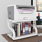 PUNCIA Druckerständer auf Tisch kleiner Druckerhalter Schreibtisch 2 Ebenen Druckerregal Druckertisch Tischregal Desktop-Organizer für Drucker Büro Schule Zuhause Arbeitszimmer Office Weiß