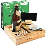 ZYZUZ® Couchbar Snackbox Sofatablett inkl. Geschenkbox - 360° Handyhalter – Couch Bar Tablett aus Bambus-Holz mit Getränkehalter – Snagger Snackbar Sofa Butler – Bier Geschenke für Männer & Frauen