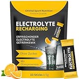 EXVital Sport Nutrition Elektrolyte, 1x33 Pulversticks, 1531mg Elektrolyte pro Stick, Elektrolyt Pulver KALORIENARM & ZUCKERFREI, isotonischer Getränkemix mit Orangengeschmack