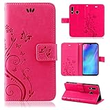 betterfon | Huawei P30 Lite Hülle Handy Tasche Handyhülle Etui Wallet Case Schutzhülle mit Magnetverschluss/Kartenfächer für Huawei P30 Lite Blume Pink