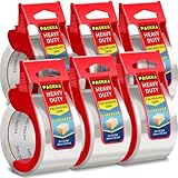 PACKKA Strapazierfähiges Packband mit Spender, transparenter Versandbandabroller für Versand, Versand, Umzug, Versiegelung, Lagerung und Verpackung, 5,1 cm x 45,7 m, 6 Klebebandrollen mit Spender