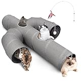 Ownpets Katzentunnel, größerer Kaktus Form Haustier Tunnel mit robustem Oxford-Gewebe, faltbar und reißfest, mit Mehreren Ausgängen, hängenden Ball und Teaser Wand, 30cm Durchmesser