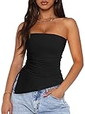 Sukiglam Tube Top Damen Summer Ärmellos Bandeau Tops Elegant Elastisch Slim Fit Taille Ruched Schulterfreies Oberteil Sexy Rückenfreies Non Slip Y2k Party Tanktops
