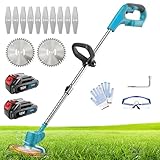 Akku-Rasenmäher für Makita, Kabelloser Rasenmäher mit 12 Messern, 2-in-1 Rasentrimmer Elektrisch, 90° Schwenkbarer Kopf für Rasen Garten Beschneiden, 2 x 18V 3000 mAh Akkus