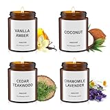 4PCS Massage-Kerzen für Massage-Therapie -Soja + Hanfsamenöl, Massage-Öl-Kerze für Paare -Körperöl-Lotion-Kerze- Geschenk-Set-512g (Vanille, Bernstein, Kokosnuss, Zeder, Teakholz, Kamille, Lavendel)