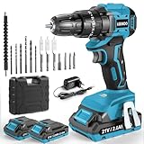 LEEIKOO Akkuschrauber 21V, Bürstenlos Akku Bohrschrauber mit 2 Akkus 2.0Ah, 45N.m Akku Bohrmaschine, 20+3 Drehmomentstufen, 10mm Bohrfutter, 2-Gang, 14PCS Zubehör Set für Garten DIY Projekt