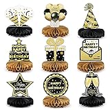 9 Pcs Geburtstag Bienenwaben Deko Papier Schwarz Gold Happy Birthday Tisch Ornamente Papier Tischdekoration für Geburtstag Party Tischaufsätze usw.