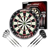 Champify® Dartscheibe Steeldart inkl. 6 Darts – Turniergröße Ø 45 cm – Hochwertiges Sisal Dartboard Set mit 6 Brass Darts & Montagekit – Steeldartscheibe für Anfänger & Fortgeschrittene – Indoor