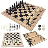 Backgammon Koffer Holz, 3 in 1 Strategie Brettspiel, 24 cm mit Holz-Spielsteinen Freunde und Erwachsene