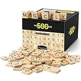 Magicfly 500 Stück Scrabble Buchstaben Holz, Stück Buchstaben Holz zum Spielen, Holzbuchstaben Fliesen Buchstaben aus Holz Fliesen mit Zahlenwerten zum Basteln DIY