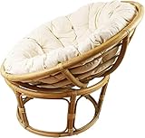 Dekoleidenschaft Papasan-Sessel aus Rattan, braun, inkl. Kissen aus Baumwolle, beige, Rexalsessel für Wohnzimmer oder Wintergarten, Korbsessel Liegesessel