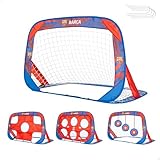 COLORBABY FC Barcelona Pop-up Fußballtor 4 in 1, 120 x 80 x 80 cm, mit austauschbaren Zielscheiben, Tasche mit Griffen, schnelle Montage, optimal für den Garten, ab 3 Jahren (77594)