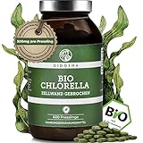QIDOSHA® Bio Chlorella Presslinge, 600 Stk/Glas, 500mg je Pressling, 100% natürliches Bio-Chlorella vulgaris Pulver aus kontrolliert biologischem Anbau, mit bereits aufgebrochener Zellwand