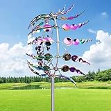 MUNCHIN Einzigartige und magische Metall Windmühle, 3D Windbetriebene Kinetische Windrad Garten Metall, Rostfrei Gartenstecker Windspiel, für Terrasse Rasen und Garten Dekoration,Multicolour