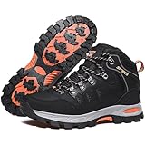 Littleplum Herren Wanderschuhe Winterschuhe Waterproof Wanderstiefel Outdoor Rutschfest High Top Trekkingschuhe,A Schwarz Orange,45 EU