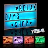 Relaxdays Lightbox mit Farbwechsel, Leuchtkasten, 85 Buchstaben & Symbole, 3 Zeilen, Lichtbox batteriebetrieben, weiß