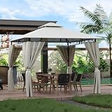 Devoke Garden Pavillon 3 x 3 m Wasserdicht Deluxe Gazebo, Plane Partyzelt, Metallrahmen Pavillon, Patio Gazebo für 4-6 Personen, Beige