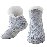 Niorasen Kuschelsocken Damen Herren, Dicke Flauschige Socken mit Greifern, Weiche Warme Winter Hüttensocken Haussocken Stoppersocken, Valentinstag Geburtstag Geschenk, EU 36-44, 1 Paar, Grau