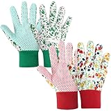 Ainiv Handschuhe für Garten, 2er Set Gartenhandschuhe, Antirutschbeschichtung Arbeitshandschuhe, Einheitsgröße Schutzhandschuhe mit PVC-Punkten und Reißfester Canvas-Stulpe Zum Pflanz Gartenarbeit