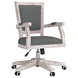 Eleganz Bürostuhl Drehbar Dunkelgrau Stoff - Ergonomischer Schreibtischstuhl aus 100% Polyester und Massivholz für Homeoffice und Büro