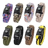 8-Pack 3in1 Notfall Überleben Armband mit Pfeife und Kompass, Überleben Kit, Wild Camping Ausrüstung Kit, Wildness Notfall Überleben Kit für Camping, Outdoor Reisen, Wandern, Notfall Überleben oder zu