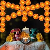 Ringelblumen-Girlande, 3 m, Lichterkette, Dekoration, mit 30 LEDs, künstliche Ringelblumen-Blumen für Diwali Deepavali Tag der Toten indische Halloween-Heim-Hochzeitsdekoration, batteriebetrieben