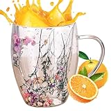 Getrocknete Blumen Glas Teetasse, 350 Ml Doppelwandige Glasbecher, Isolierglas Kaffeetasse, Kreative Teetassen Mit, Für Latte, Cappuccino, Teebeutel