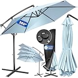 KESSER® Alu Ampelschirm Sonnenschirm + Abdeckung Ø350 cm & Kurbelvorrichtung Kurbelschirm mit Ständer UV-Schutz Aluminium Wasserabweisende Bespannung 360° Funktion Garten-Schirm Marktschirm Hellblau