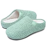 Damen Hausschuhe mit Memory Foam Rutschfest Winter Warme Faux Pelz Pantoffeln Weiche Flache Plüsch Slippers im Herbst und Winter für Drinnen und Draussen (Grün, 36/37 EU)