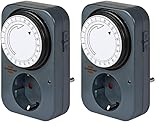 Brennenstuhl Zeitschaltuhr MZ 20, mechanische Timer-Steckdose (Tages-Zeitschaltuhr mit erhöhtem Berührungsschutz) grau (Packung mit 2)