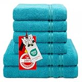 Hammetex 6 teiliges Handtuch Set, 100% Baumwolle Weich Saugstark Qualität Handtücher Set, 2 Badetücher 70x140 cm, 4 Handtücher 50x100 cm, Türkis