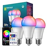 GVOREE Smart Glühbirne E27, 10W 800LM Alexa Lampe Farbwechsel mit Musiksynchronisation, 16 Millionen Farben, WiFi & Bluetooth Smart Glühbirne Funktioniert mit Alexa & Google Assistant, 3 Stück