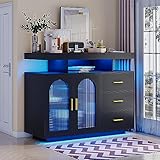 Lvifur Buffetschrank Sideboard Weiss, Vorratsschrank Mit Kabelloser Ladestation, Automatischem Sensor RGB 20-Farben Dimmbares Sideboard Intelligente Sensorik Kommode Wohnzimmer Schwarz