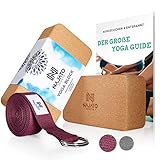 NAJATO Sports Yoga Block Kork 2er Set – Wahlweise mit Yogagurt – Yogablock inkl. E-Book (PDF Datei) – Yogaklotz für Pilates und Meditation – Aus natürlichem Material