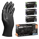 PROGRIP Einweghandschuhe Diamant Grip, Schwarz, Einmalhandschuhe Extra Stark, Nitrilhandschuhe Gr. L, 2x dicker, Handschuhe Einweg, Arbeitshandschuhe für Werkstatt & Montage, 50 Stk/Box