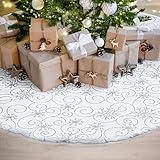 GIGALUMI Weihnachtsbaumdecke, 120 cm Weihnachtsbaumrock, Weiß und Silber, Weihnachtsbaummatte, schneeweißes Kunstfell, Baumrock für Weihnachten, Baum, Zuhause, Party, Dekorationen (weiß/Silber)