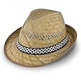 Erntehelfer Strohhut (Sonnenschutz) für Damen und Herren, cooler und modischer Sonnenhut im Trilby Look für den Sommer am Strand oder im Urlaub, verschiedene Größen, Farbe natur, Gr: 55 cm