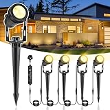 IRISECO Gartenbeleuchtung LED, 15m 4er Gartenstrahler mit Strom Erdspieß, 12V 3W Gartenbeleuchtung mit Strom für Außen Garten Rasen Weg Teich Yard Zaun Gartenleuchte Warmweiß(1200LM)