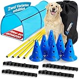 AMAZINGs Agility Set Hunde – Hürden für Hunde mit Hundetunnel, klein bis groß | Hundetraining Zubehör, Cavaletti, Steckhürdenset, Hindernisse, Parcour, Slalomstangen, Hundesport