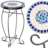 KESSER® Mosaiktisch Bistrotische Blumenhocker Rund 60 x 34 cm Metall Mosaik Beistelltisch Balkontisch Gartentische Terrassentisch Balkon Steinmosaik Garten Gartentisch Indoor Outdoor, Peripou